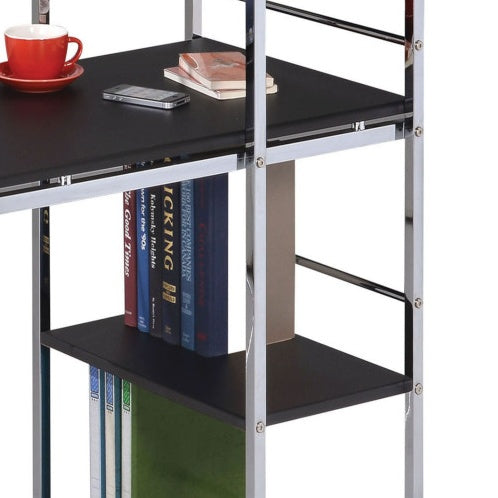 Black and Chrome Writing Desk with Built-In Shelf