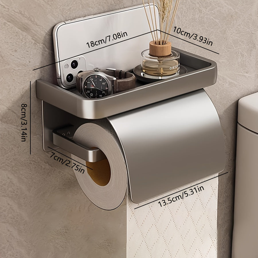 Space Aluminum No-Drill Tissue Holder – Waterproof Wall-Mounted Roll Paper Rack (Polished Finish)
