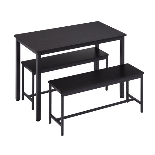 3-Piece Industrial Dining Table Set – Black Table with 2 Benches, Space-Saving Design for Kitchen or Living Room