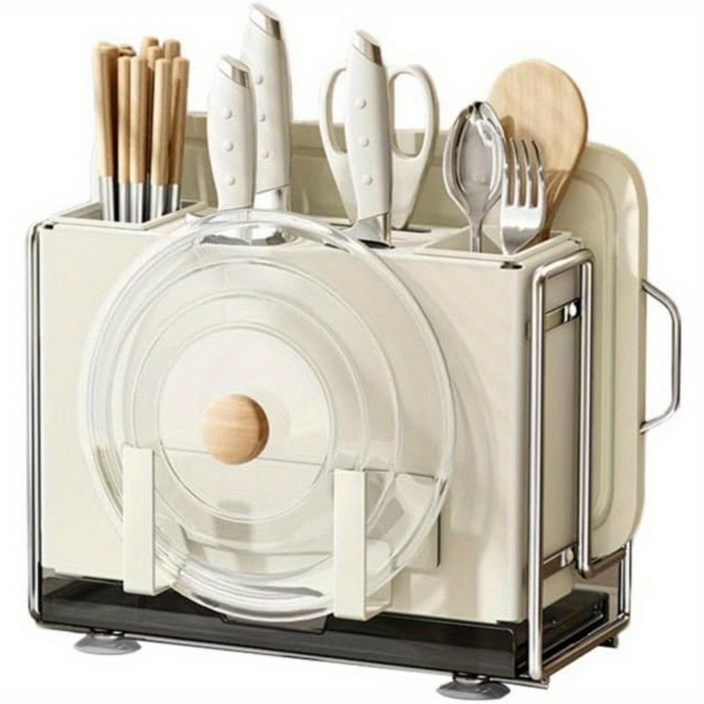 Magnetic Knife Holder & Chopstick Cage – Multifunctional Kitchen Storage Rack with Chopping Board Slot
