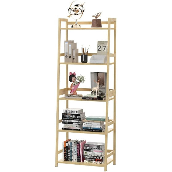 5-Tier Bamboo Bookshelf – Modern Tall Bookcase & Storage Organizer for Home, Office, or Corner Display