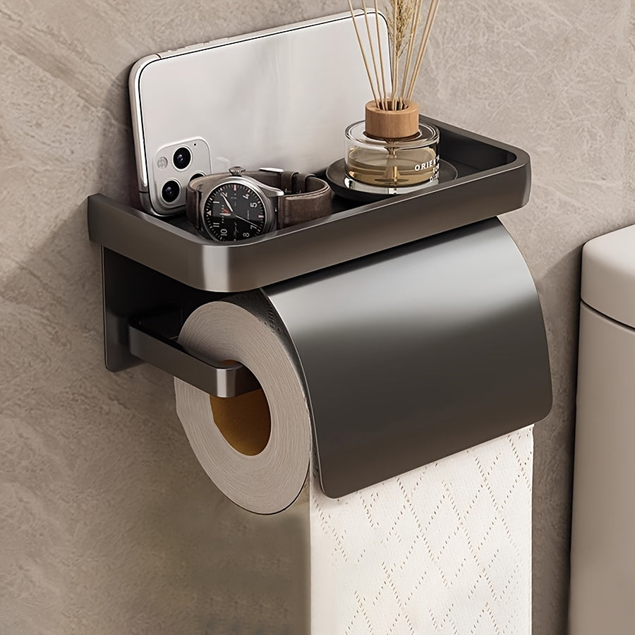 Space Aluminum No-Drill Tissue Holder – Waterproof Wall-Mounted Roll Paper Rack (Polished Finish)