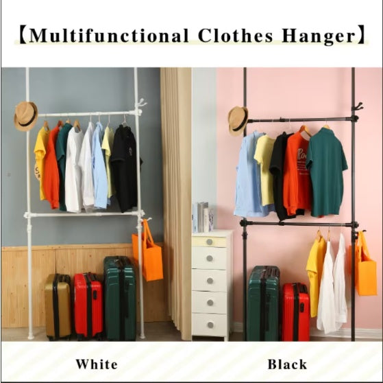 Adjustable Telescopic Hanger – Heavy-Duty Metal Rail, 31–47" Width, 120kg Load Capacity, No-Drill Installation (Black)