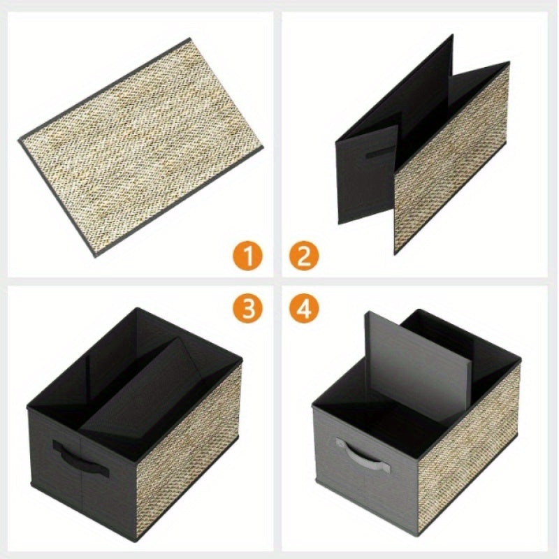 4-Pack Rattan Rectangular Storage Bins with Lids & Handles – Collapsible Fabric Organizers for Toys, Clothes & More – Multipurpose, Non-Waterproof, Outdoor Storage Boxes