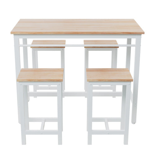 5-Piece Modern Bar Height Dining Set – White Oak Table with 4 Stools, Metal Frame & MDF