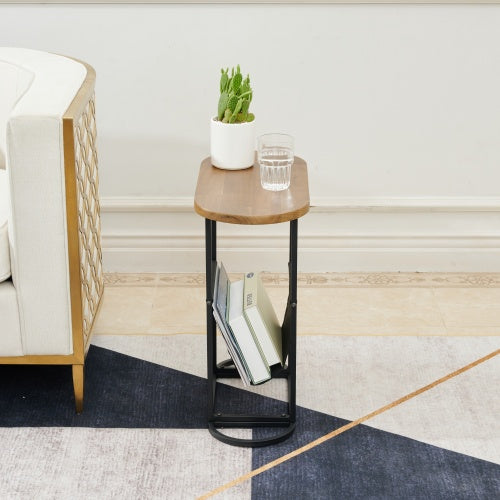 Acacia Oval Side Table – Compact Living Room Storage with Magazine Organizer (Set of 2)