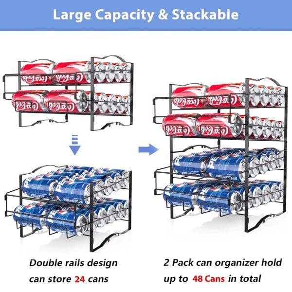 Set of 2 Stackable Soda Can Dispenser Racks – Holds 48 Cans, Fridge & Countertop Organizer