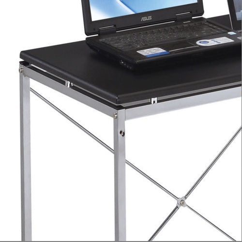 Black and Chrome Writing Desk with Built-In Shelf