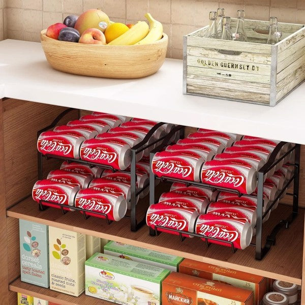 Set of 2 Stackable Soda Can Dispenser Racks – Holds 48 Cans, Fridge & Countertop Organizer