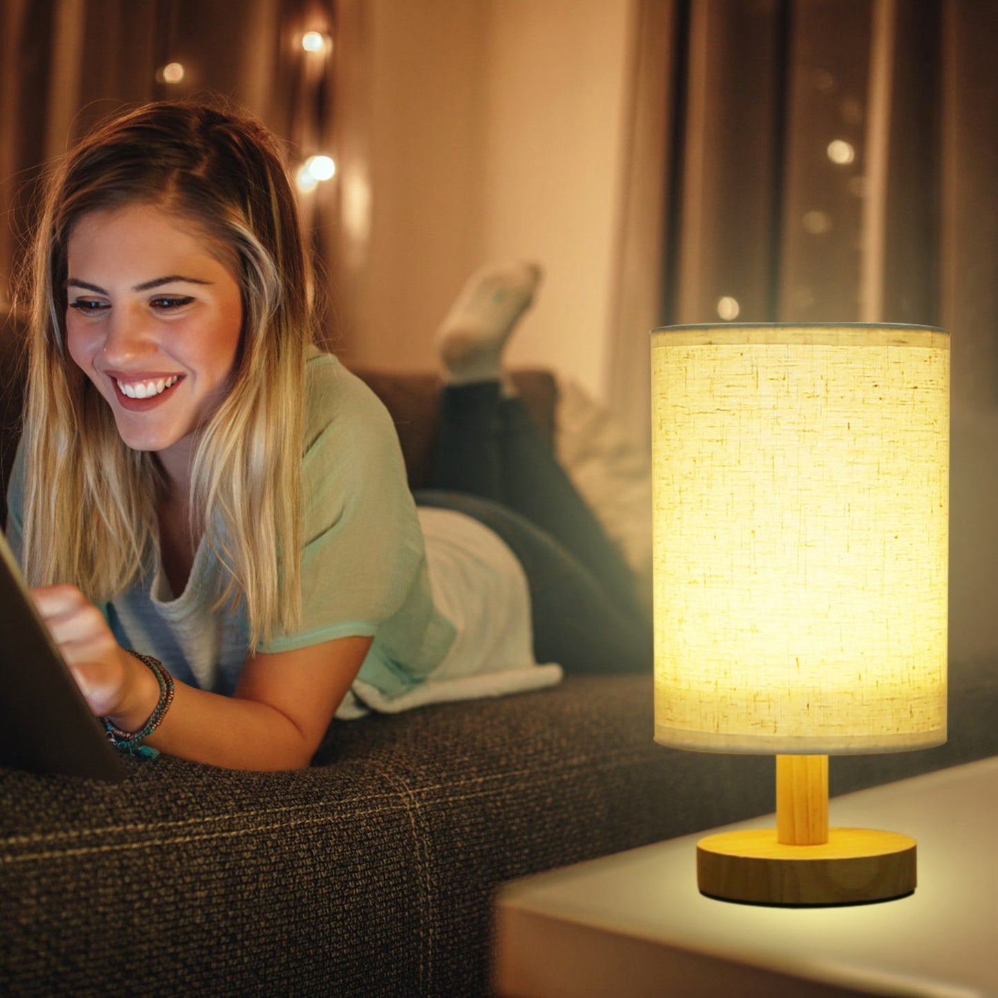 Modern Bedside Lamp with USB Plug – Warm White Light, Minimalist Nightstand Lamp for Bedroom or Dorm