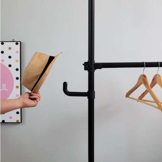 Adjustable Telescopic Hanger – Heavy-Duty Metal Rail, 31–47" Width, 120kg Load Capacity, No-Drill Installation (Black)