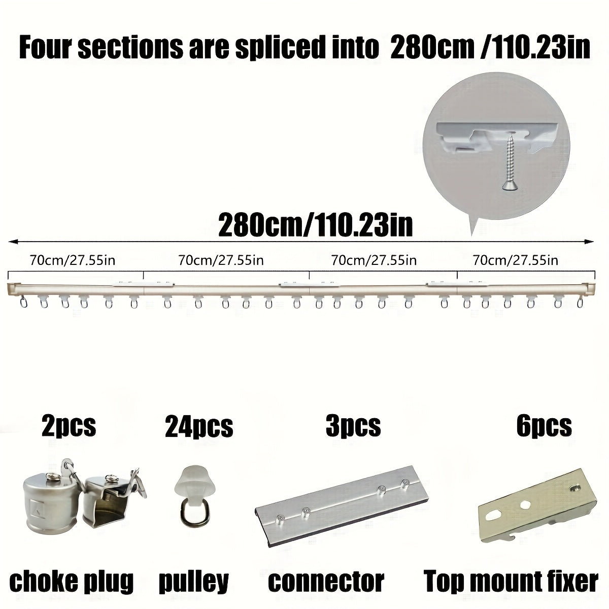 Aluminum Curtain Track – No-Drill, Quiet Glide, Adjustable for Home & Dorm Bathrooms