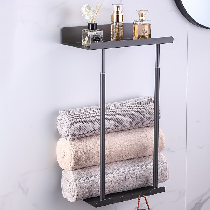 Modern No-Drill Bathroom Towel Rack – Multi-Layer Wall Shelf with Artistic Touch & Easy Installation
