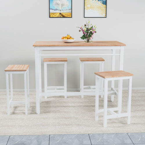 5-Piece Modern Bar Height Dining Set – White Oak Table with 4 Stools, Metal Frame & MDF