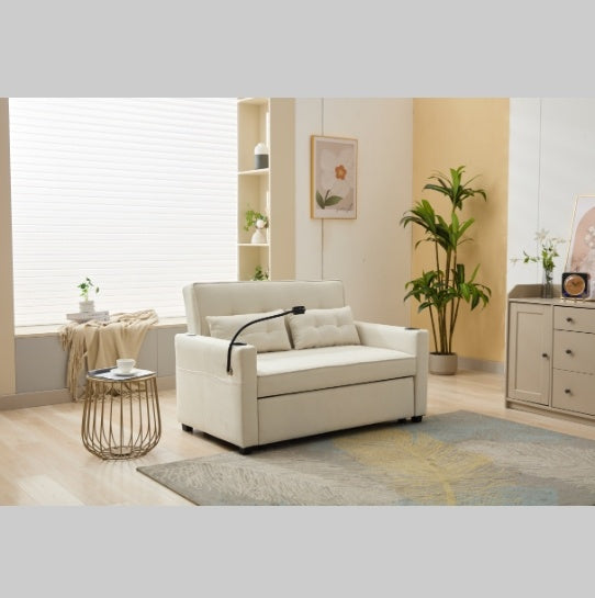 3-in-1 Futon Chair Bed Sleeper with USB Ports & Cup Holders – Convertible Armchair, Adjustable Backrest, White Technical Leather