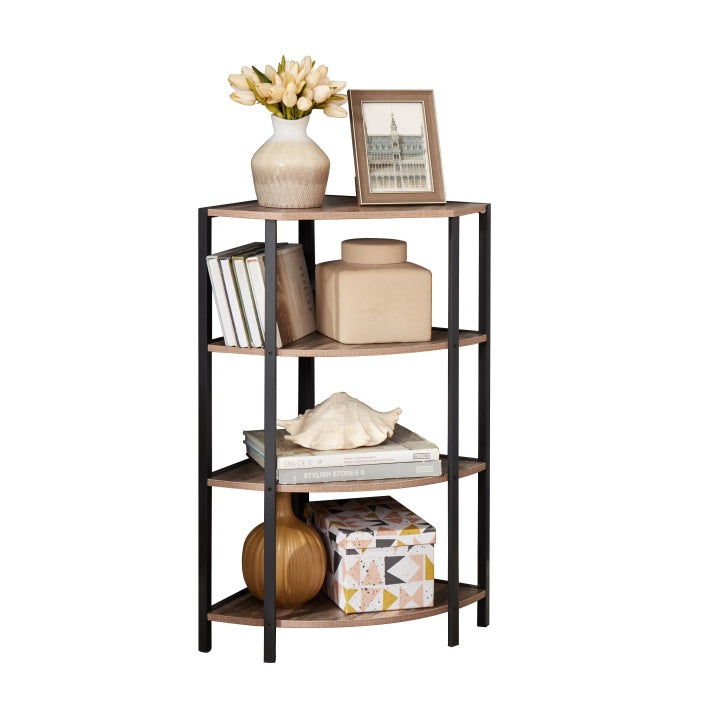 4-Tier Corner Shelf – Rustic Black & Brown Display Stand for Kitchen or Living Room