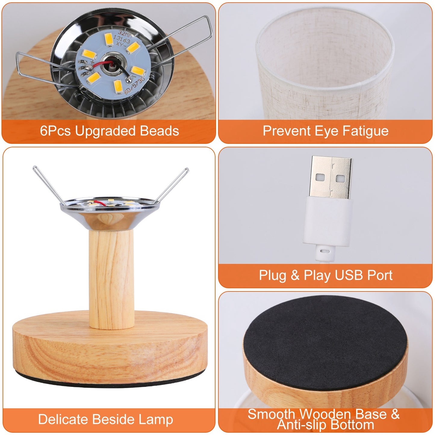 Modern Bedside Lamp with USB Plug – Warm White Light, Minimalist Nightstand Lamp for Bedroom or Dorm