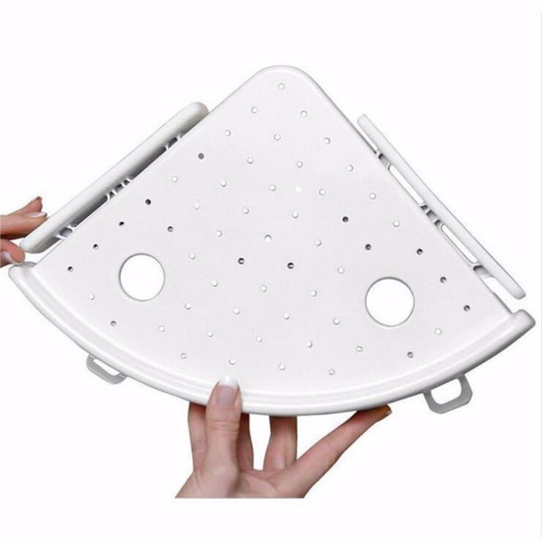 Fan-Shaped Corner Bathroom Shelf – No-Drill Wall-Mounted Storage Rack with Strong Suction