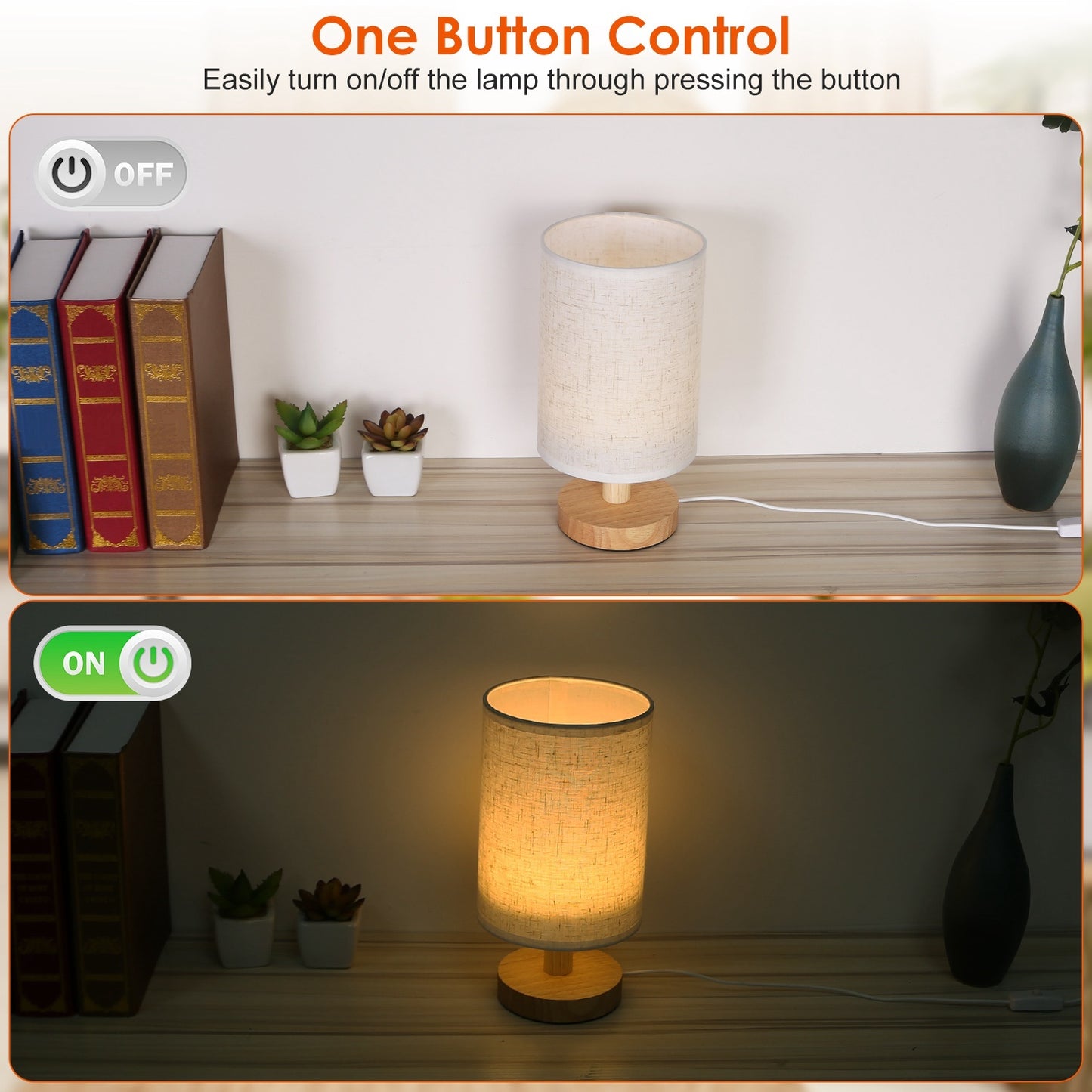 Modern Bedside Lamp with USB Plug – Warm White Light, Minimalist Nightstand Lamp for Bedroom or Dorm