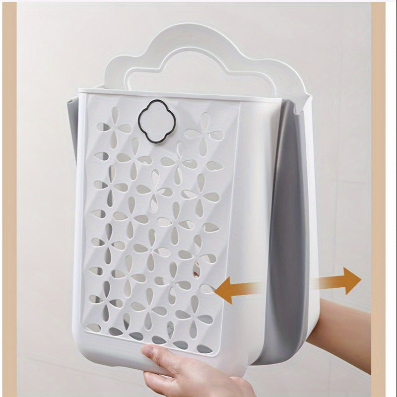 Foldable Wall-Mounted Storage Basket – No-Drill Installation, Contemporary White & Grey