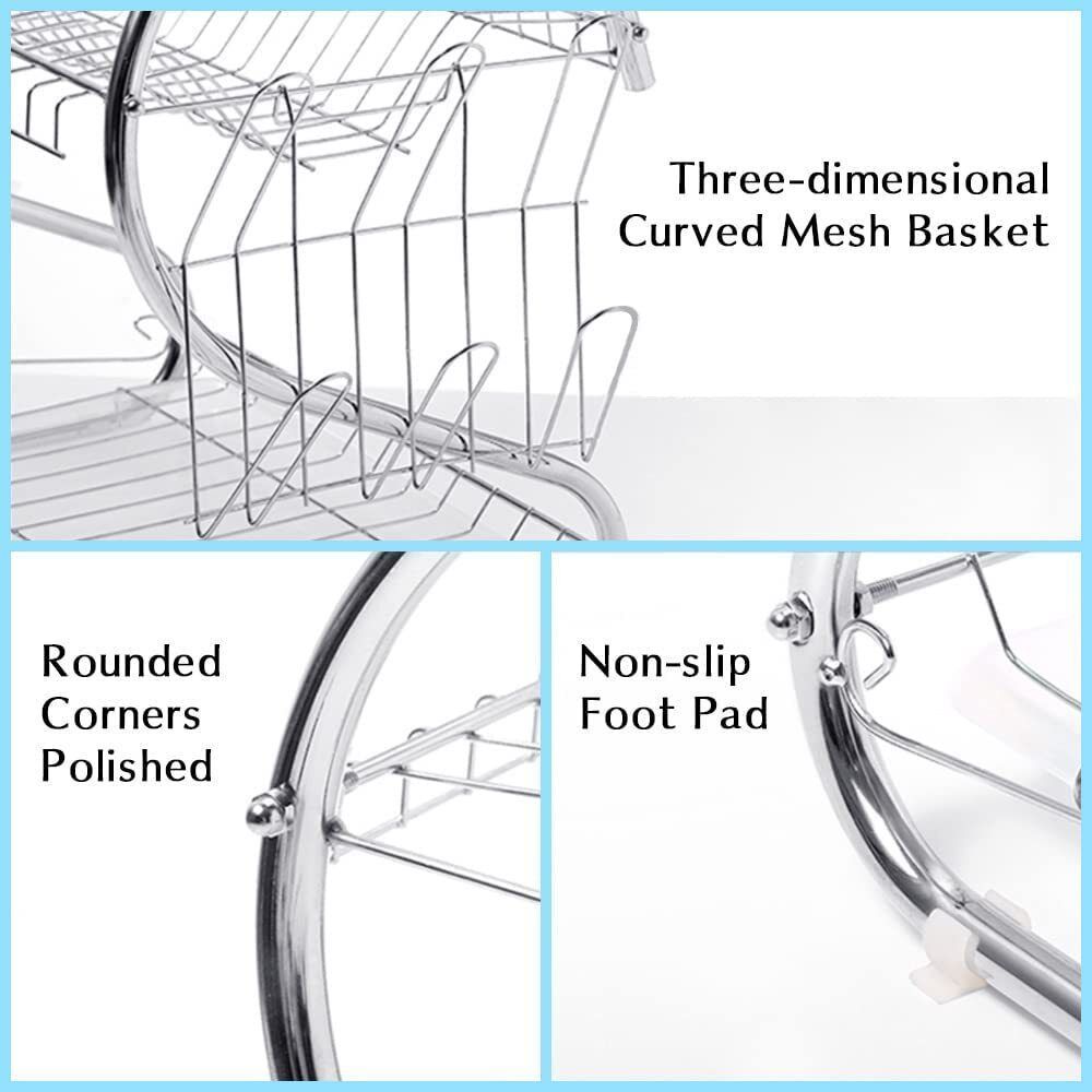 2 Tier Dish Drainer with Drip Tray – Space-Saving Kitchen Drying Rack