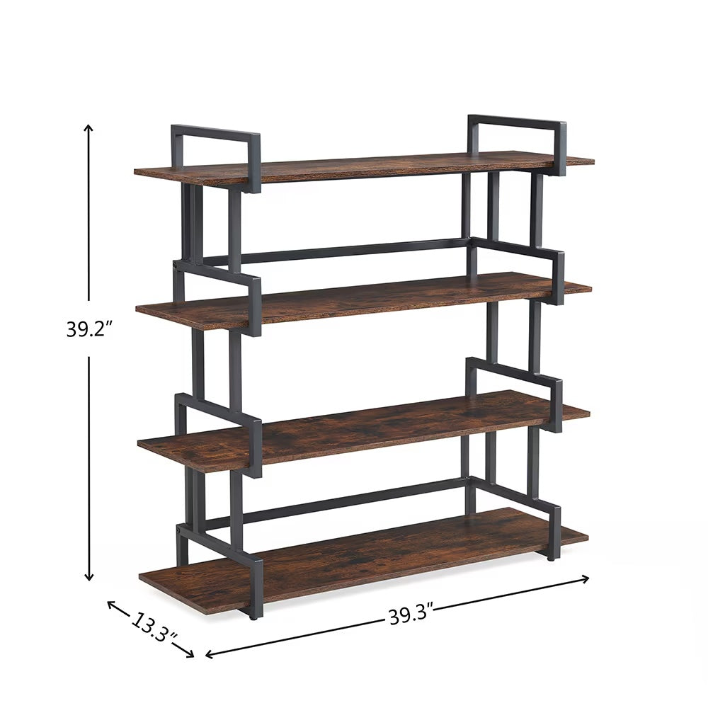 Modern Industrial Bookcase – 4-Tier Open Storage Shelf, Metal Frame & Wood Shelves