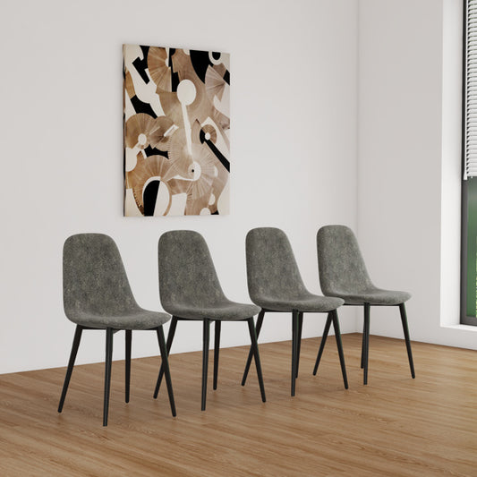 Set of 4 Modern Upholstered Dining Chairs – Glove Suede Fabric with Metal Legs, Curved Back Design (Gray)