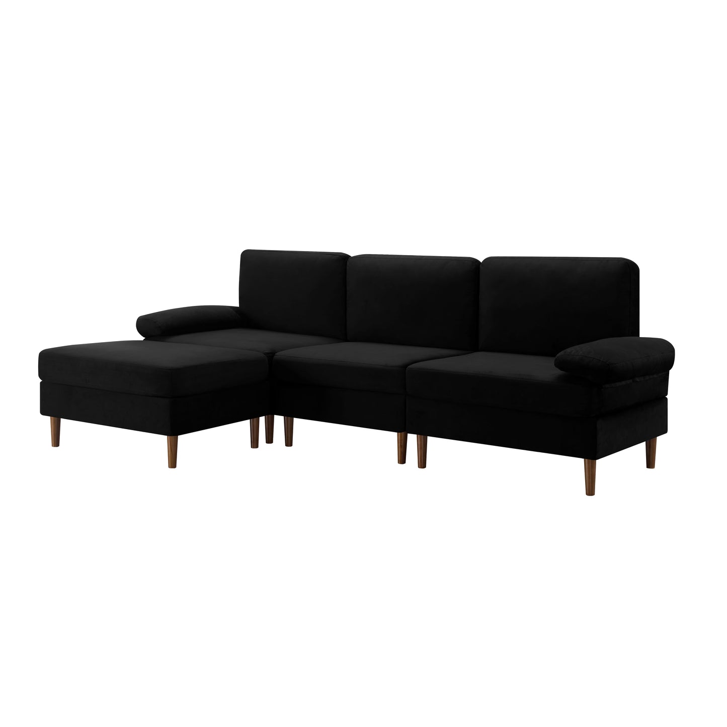 Modular Sectional Sofa – Velvet Upholstery with Movable Ottoman, Black