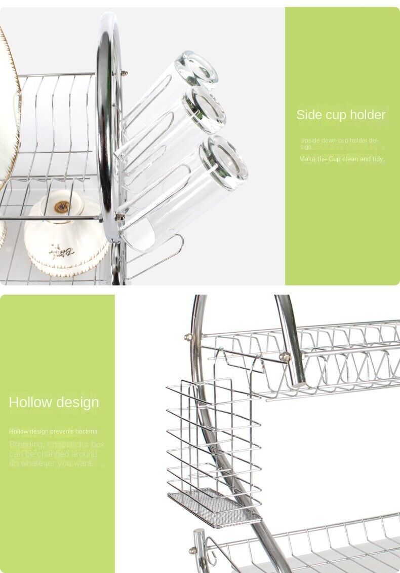 2 Tier Dish Drainer with Drip Tray – Space-Saving Kitchen Drying Rack