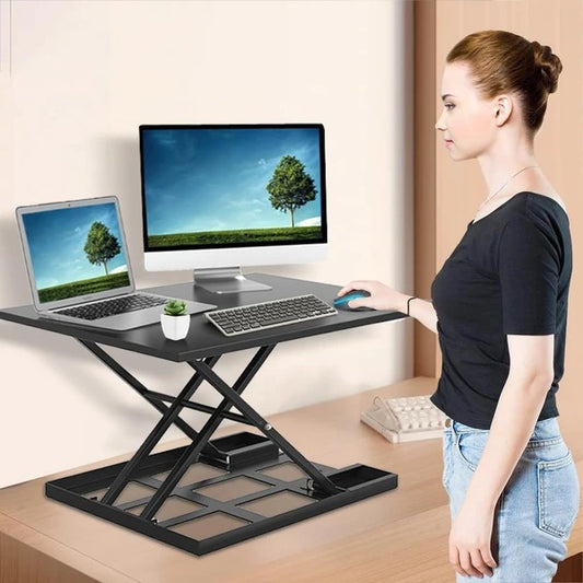 Adjustable Height Standing Desk – Ergonomic, Foldable & Portable Computer Table with Large Desktop for Home Office or Laptop Use – Black