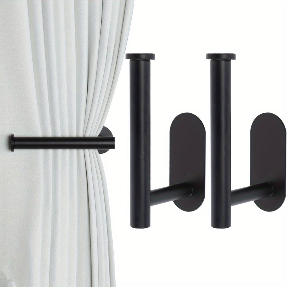 2-Pack No-Drill Adhesive Curtain Holdbacks – Black Modern Tie Backs for Drapes
