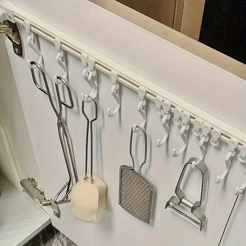 No-Drill Sliding Kitchen Storage Rack – Adhesive Organizer with Utility Hooks for Easy Installation