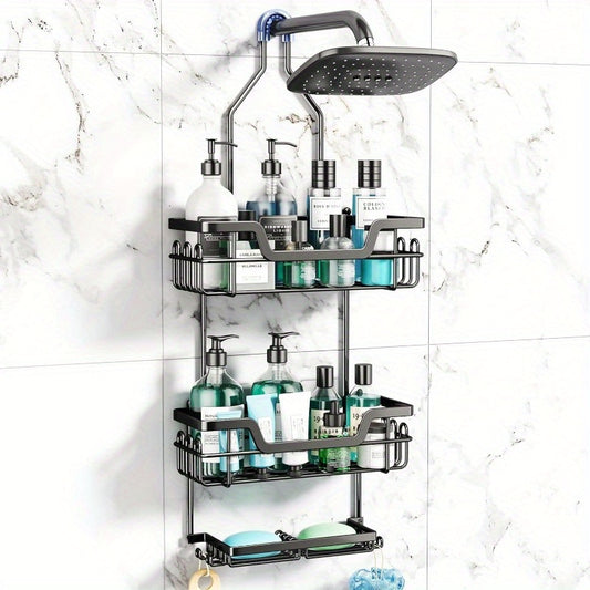 3-Tier Rustproof Shower Caddy – Large Capacity Hanging Organizer with 16 Hooks & Dual Soap Holder