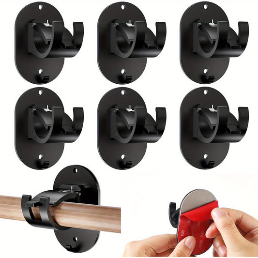No-Drill Curtain Rod Brackets – Self-Adhesive & Adjustable Hooks | 4/6/8 Piece, Black, Easy Installation