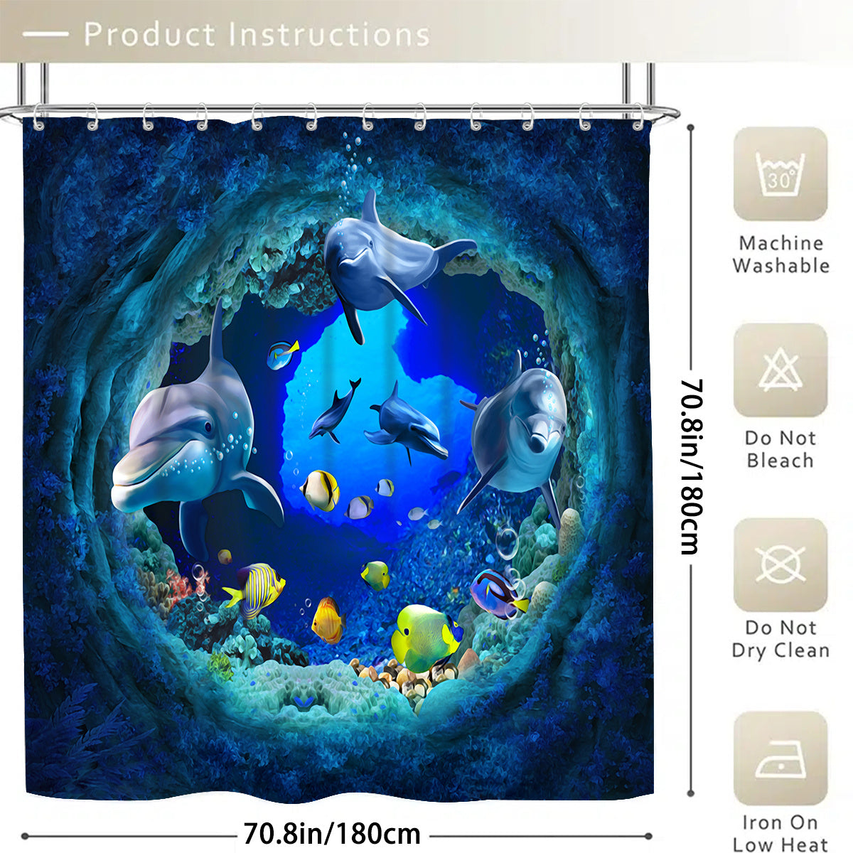4-Piece Submarine World Shower Curtain Set – Ocean Theme with Toilet Mat, Lid Cover & Rug