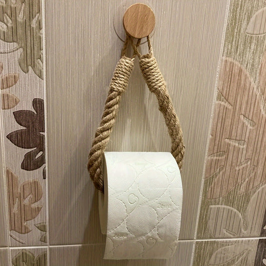 Solid Wood & Hemp Rope Woven Toilet Paper Holder