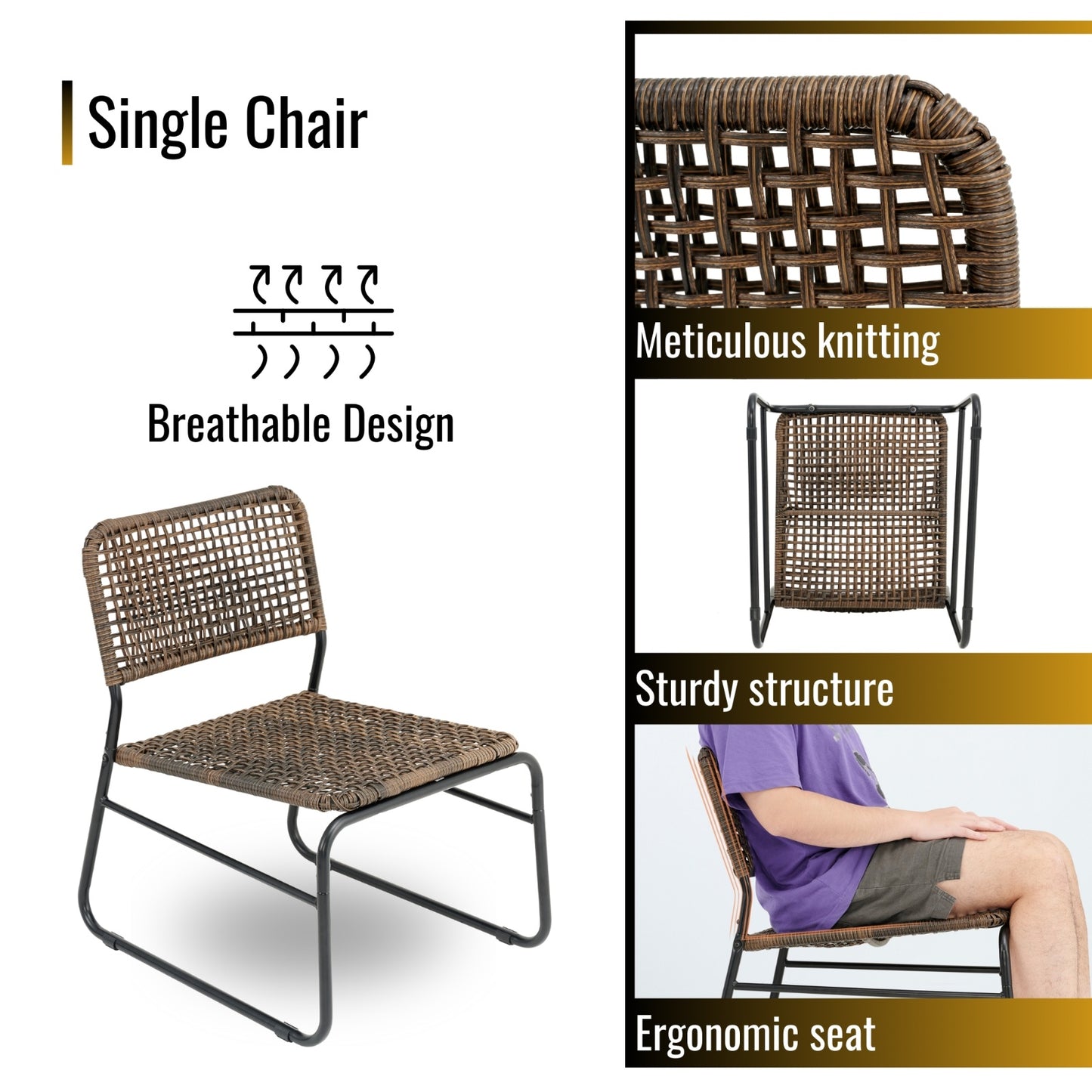 3-Piece Outdoor Patio Furniture Set – Vintage-Inspired PE Rattan Chairs & Round Table, Brown and Gray Wicker with Steel Frame