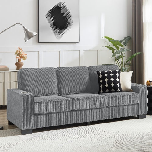 Modern Corduroy Fabric Sofa – 3-Seater Compressed Couch for Living Room, Bedroom, or Office