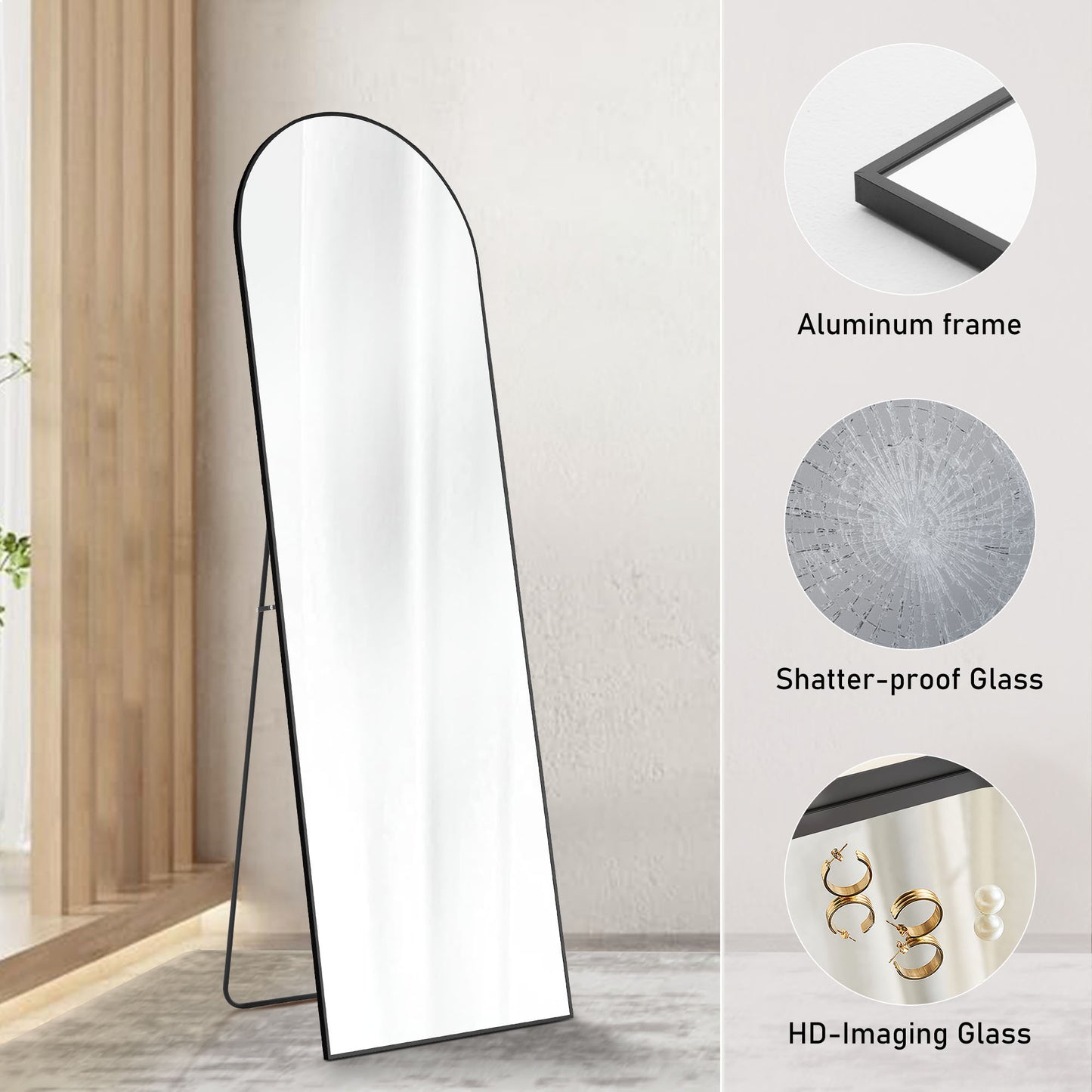 Floor Standing Mirror with Stand – Thin Aluminum Alloy Frame