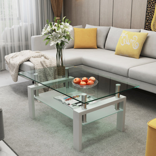 Modern White & Clear Coffee Table – Stylish Side or Center Table for Living Room Furniture Décor