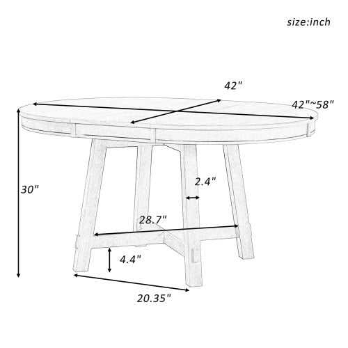 55" Farmhouse Round Extendable Dining Table – Solid Wood Kitchen Table with 16" Leaf, Espresso Finish