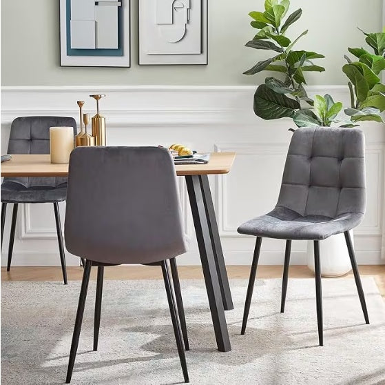 Set of 4 Modern Gray Dining Chairs – Upholstered Seat with Metal Legs for Kitchen & Dining Room
