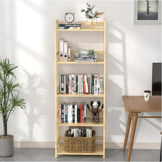 5-Tier Bamboo Bookshelf – Modern Tall Bookcase & Storage Organizer for Home, Office, or Corner Display