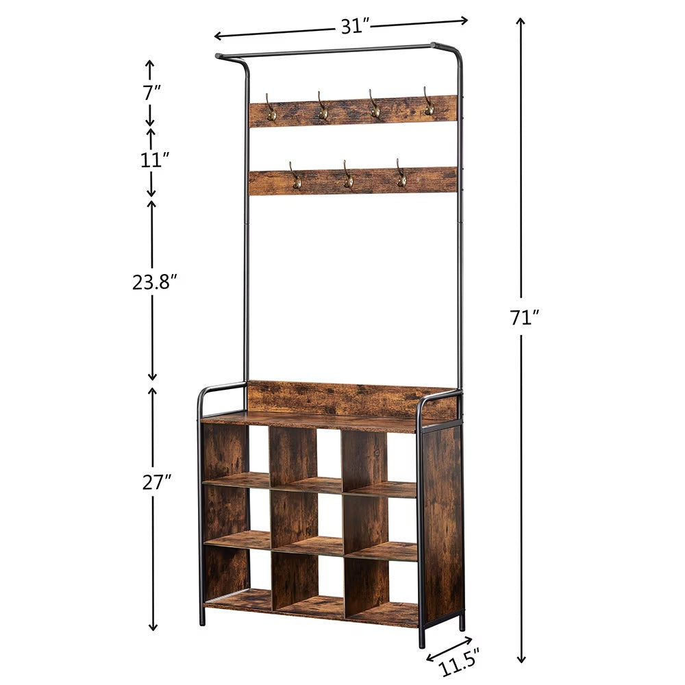 3-in-1 Coat Rack & Shoe Storage Tree – Freestanding Entryway Organizer with Hooks & Hanging Rail