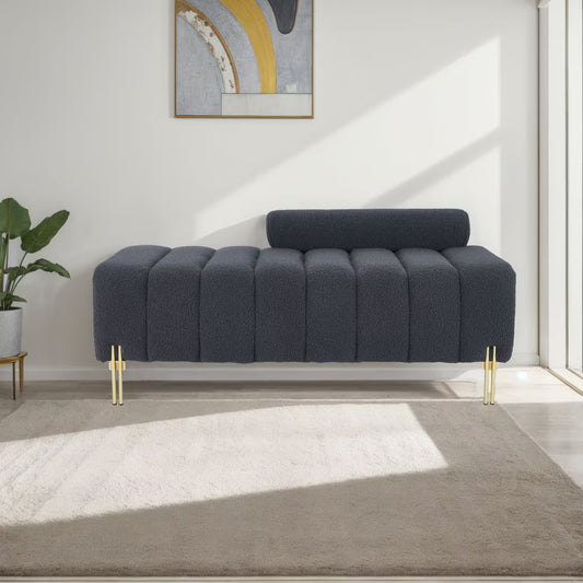 Grey Teddy Velvet Bedroom Bench – Plush Upholstered Accent Seating