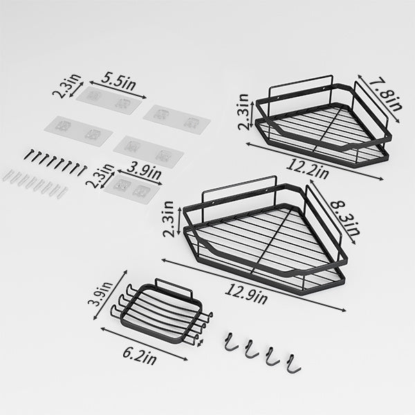 L-Shaped Corner Shower Rack – No-Drill Stainless Steel Shower Caddy with Hooks &amp; Adhesive Mount