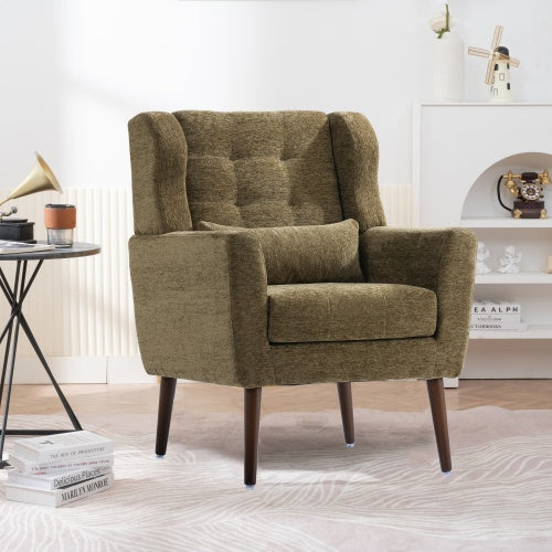 Modern Chenille Accent Chair with Pillow – Upholstered Armchair for Living Room, Bedroom & Small Spaces