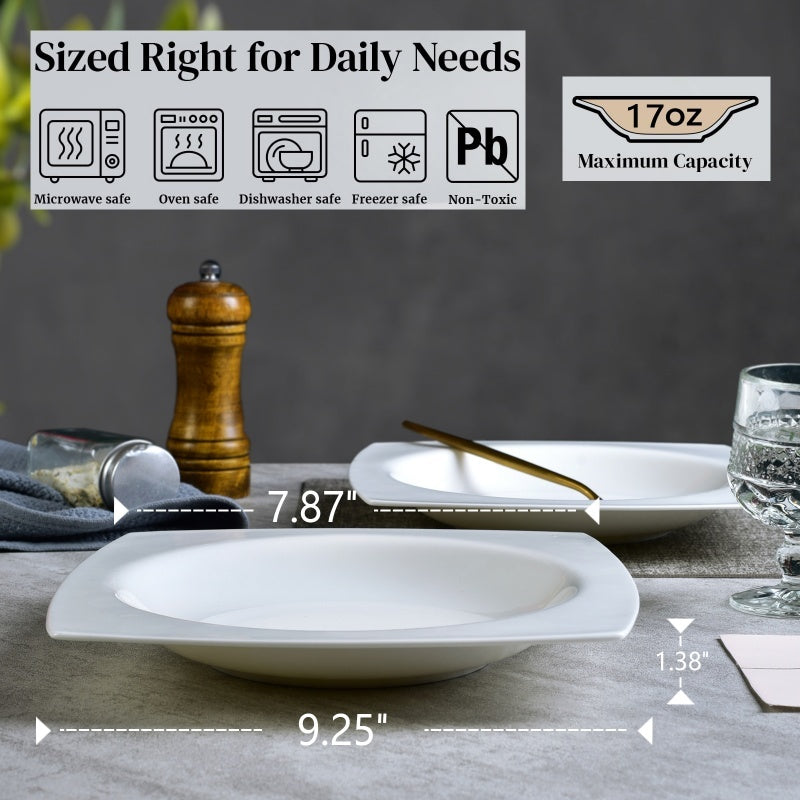 6-piece Set Of White Bone China 9.5-inch Square Soup Plate