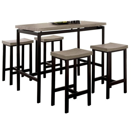 5-Piece Counter Height Dining Set – Two-Tone Black & Gray with Metal Frame and PVC Top