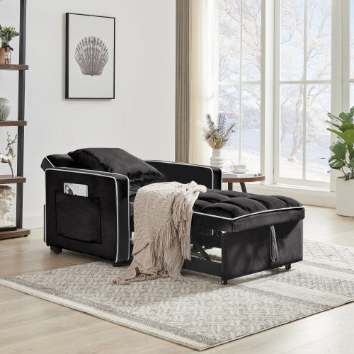 3-in-1 Black Velvet Sofa Bed Chair – Modern Comfort Meets Versatility